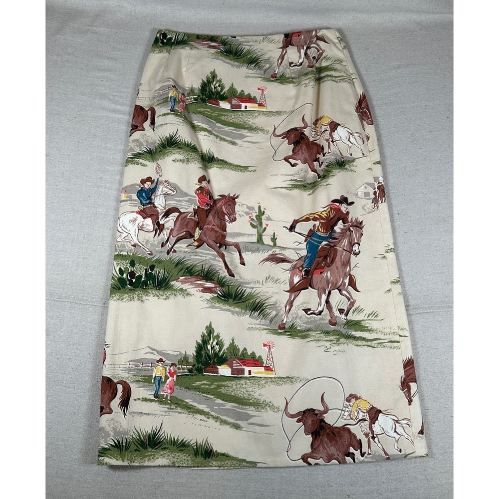 Vintage Western Cowgirl Horse Novelty Print Wrap Skirt Horse Head Buttons Tan 27 - Picture 2 of 8